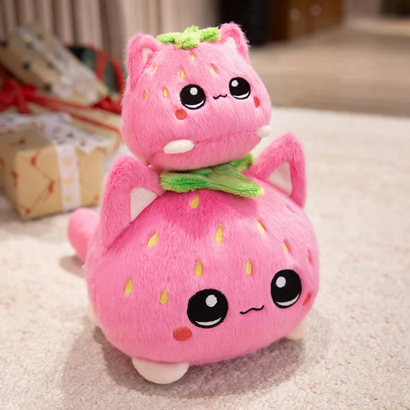 Pink Strawberry Kitten Ball Plush Toy