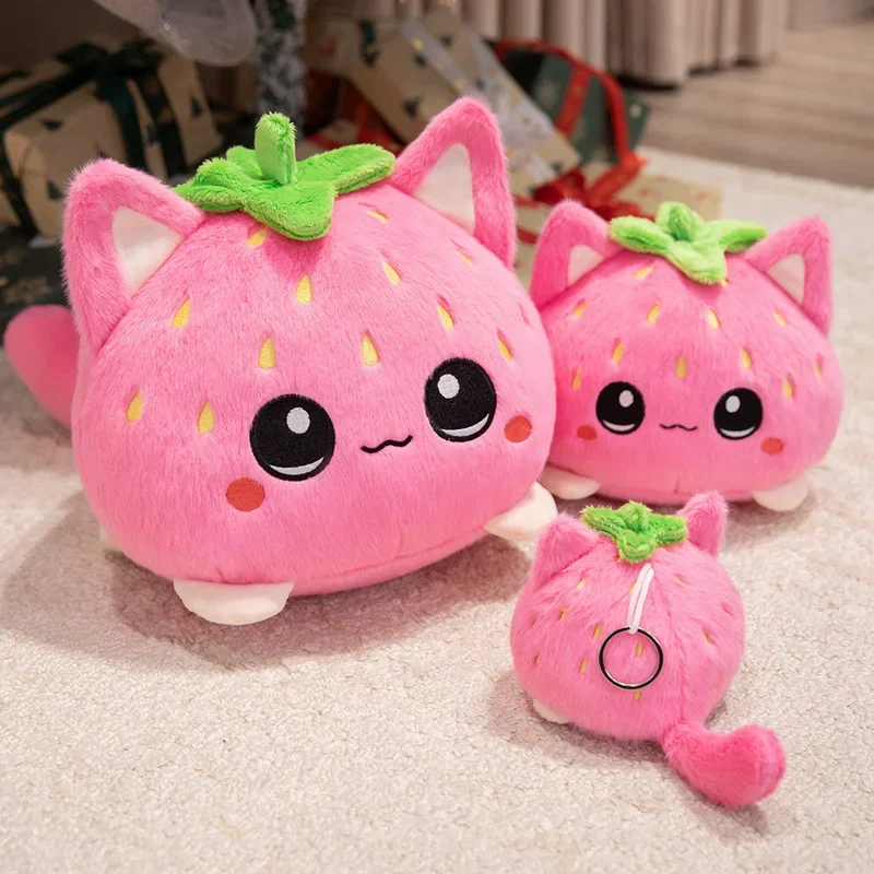 Pink Strawberry Kitten Ball Plush Toy