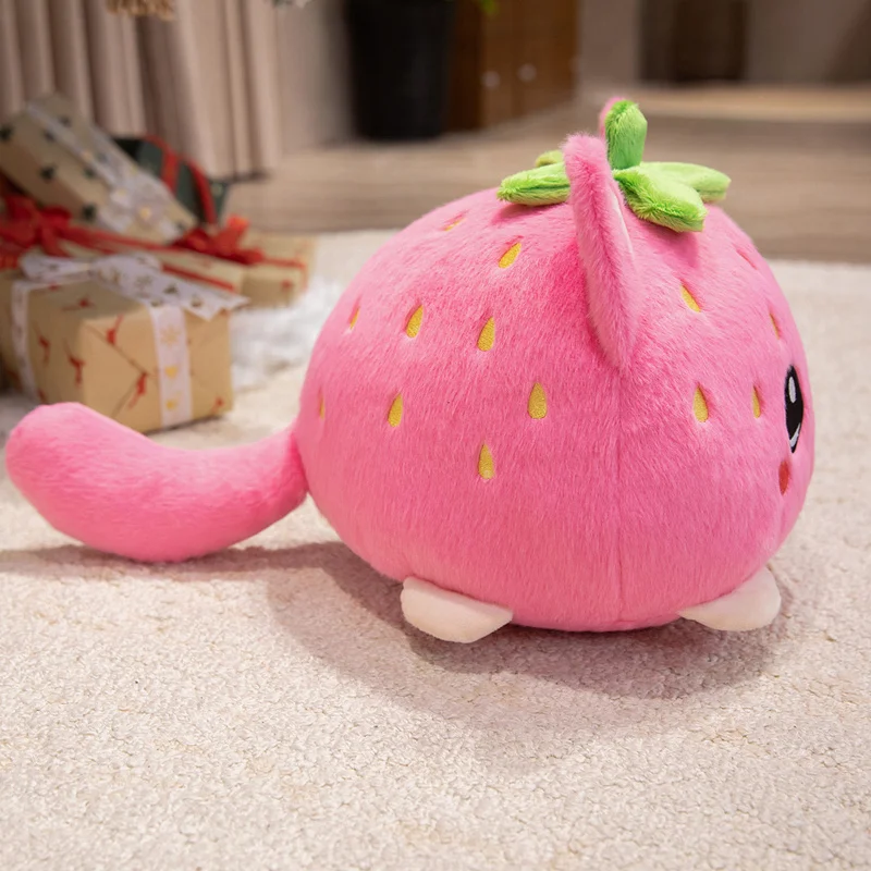 Pink Strawberry Kitten Ball Plush Toy