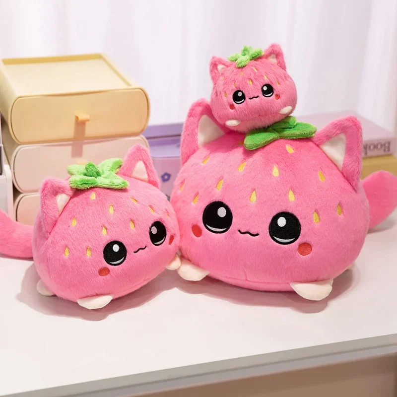 Pink Strawberry Kitten Ball Plush Toy