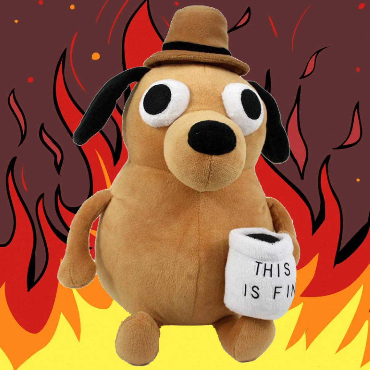 This Is Fine” Meme Dog Plush Toy – Soft Stuffed Figure