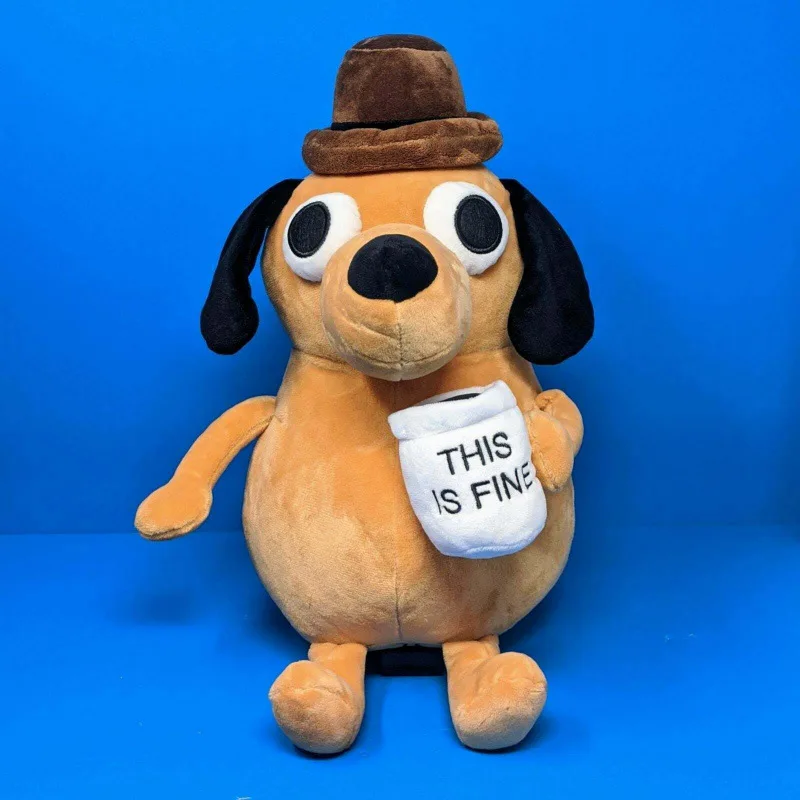 This Is Fine” Meme Dog Plush Toy – Soft Stuffed Figure
