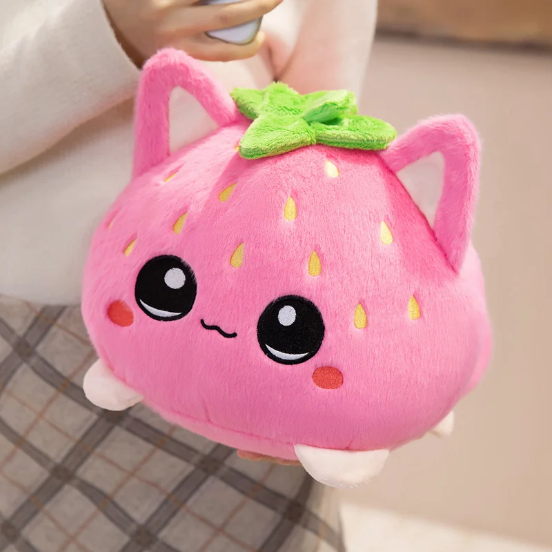 Pink Strawberry Kitten Ball Plush Toy