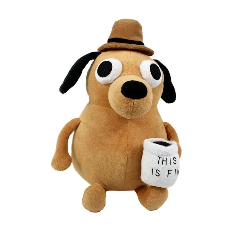 This Is Fine” Meme Dog Plush Toy – Soft Stuffed Figure