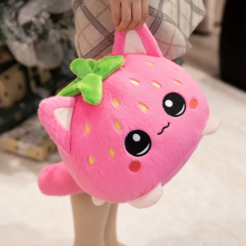 Pink Strawberry Kitten Ball Plush Toy