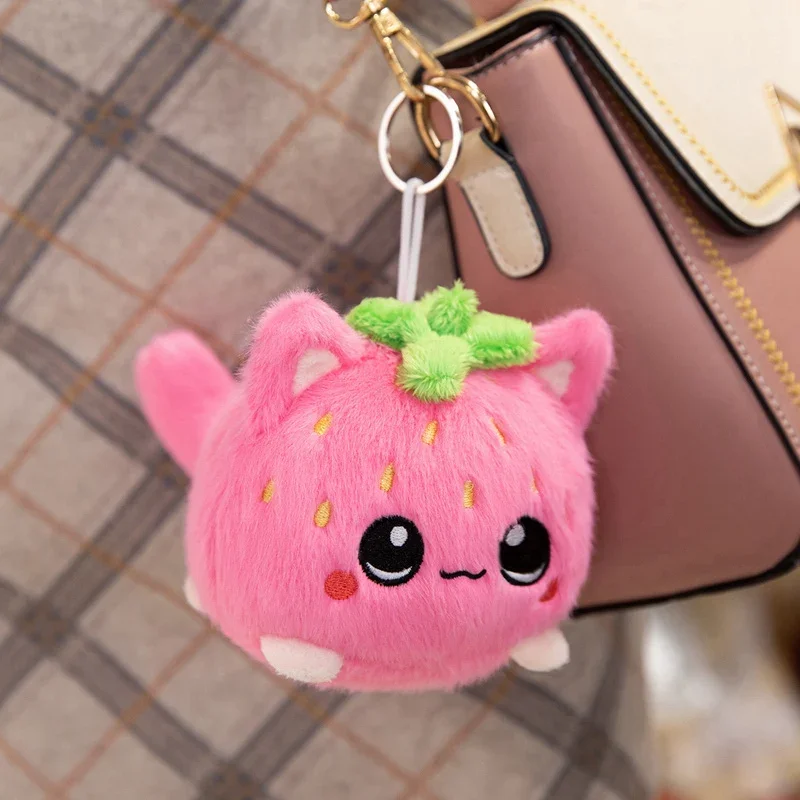 Pink Strawberry Kitten Ball Plush Toy