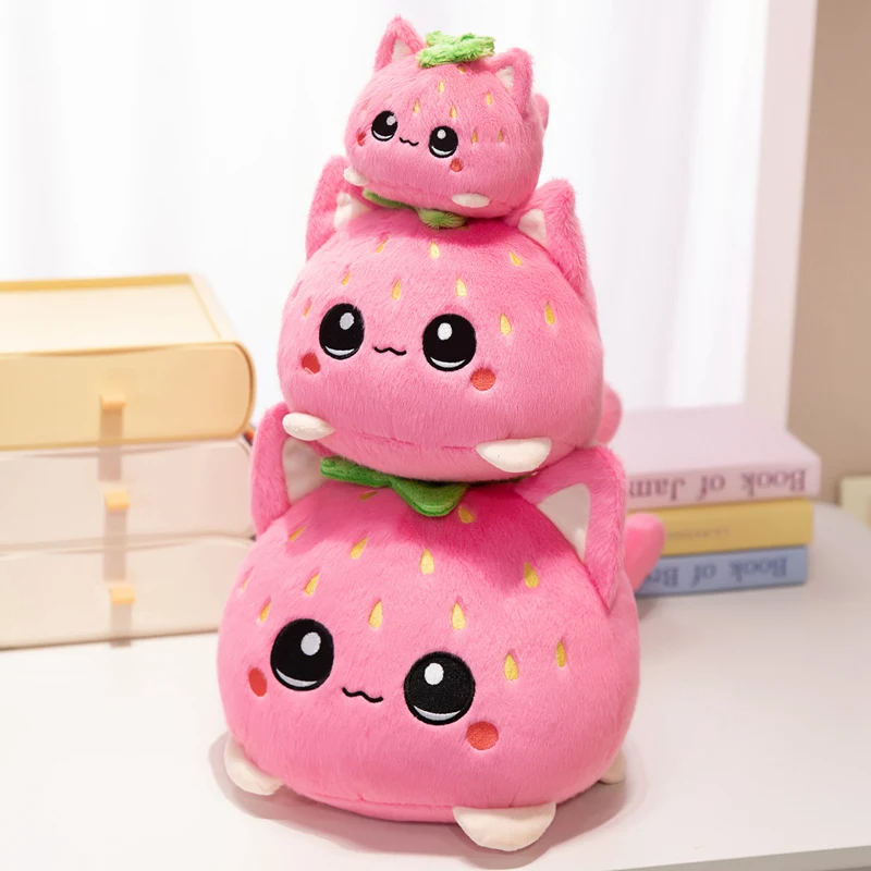 Pink Strawberry Kitten Ball Plush Toy